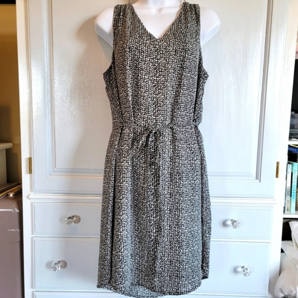VERSE Made In USA Sleeveless Waist Tie Black Cream Lined Dress Size L